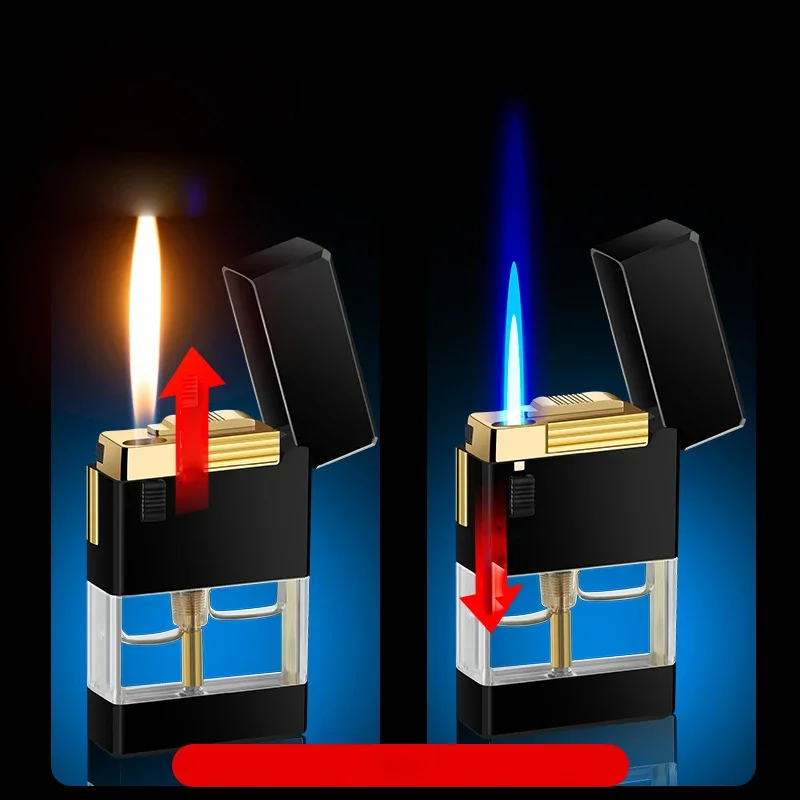 New Side Sliding Double Flame Windproof Inflatable Lighter with Transparent Air Chamber Men\'s Gadgets Cigarette Lighter