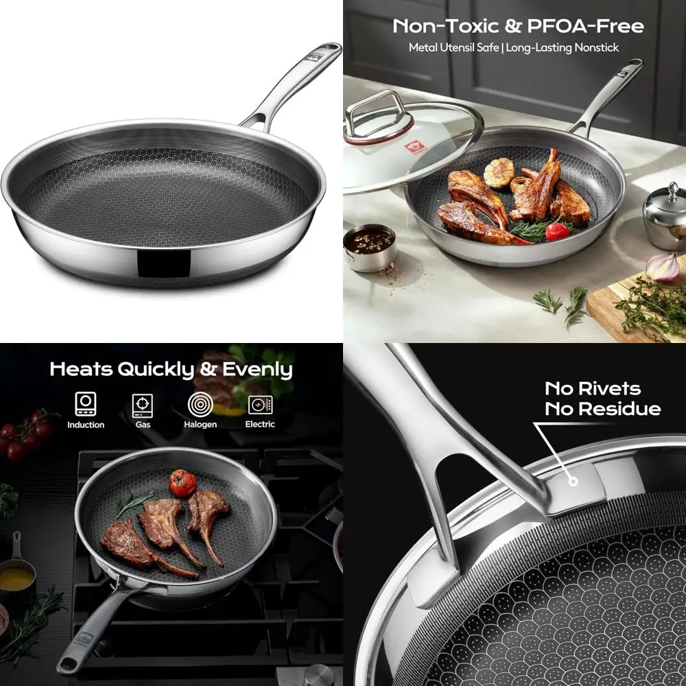 

Nonstick 12 Inch Frying Pan - Stainless Steel Skillet, Oven and Dishwasher Safe, Suitable for Induction and Gas Stoves, Non-Toxi