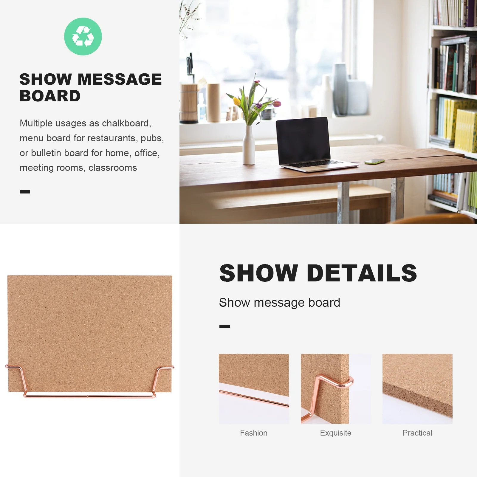 Rose Gold Wooden Cork Bulletin Board Smooth Writing Surface for Office Home Classroom Menu Message Pin Memo Notice Board