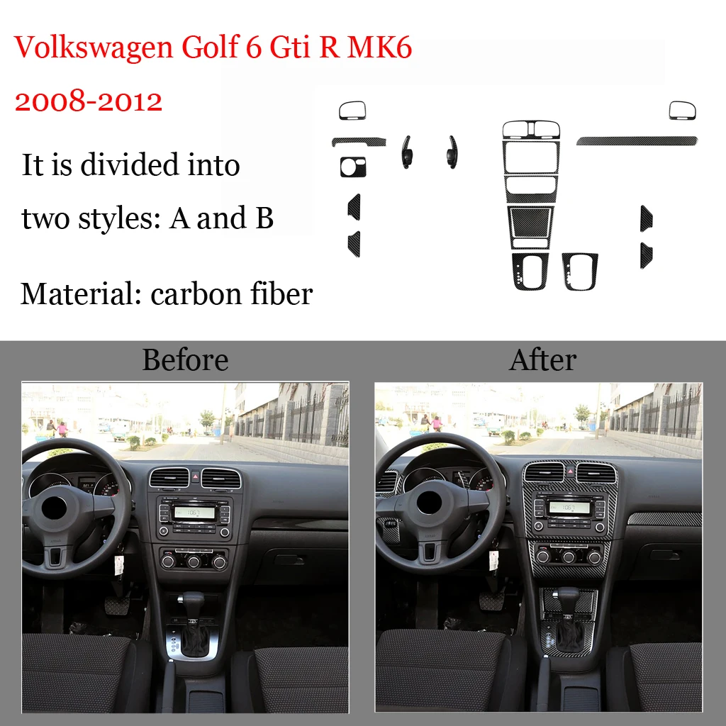 Carbon Fiber Car Interior, CD Panel Decoration, Applicable To Volkswagen Golf 6 GTI R MK6 2008-2012 Car Sticker Combination Set