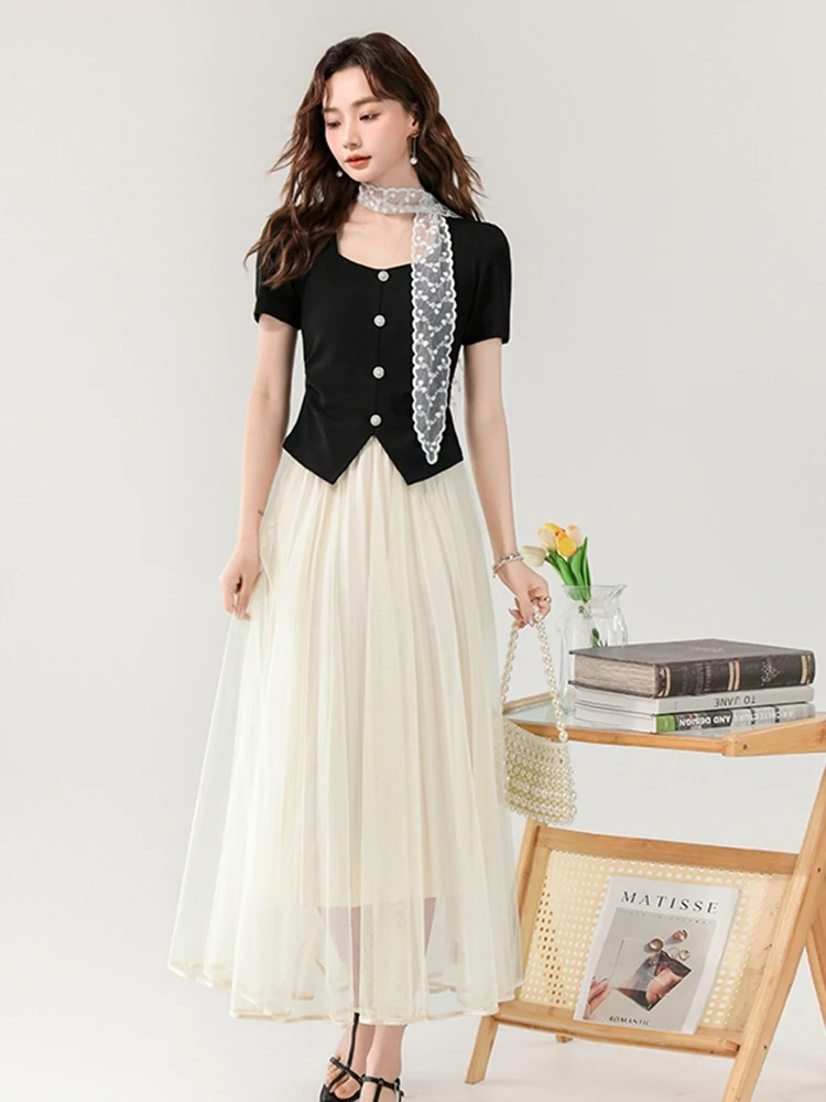 

Summer New 2 Piece Set Sweet Women Skirts Set Fashion Short Sleeve Tops + Mini Skirts Temperament Elegant Outfits