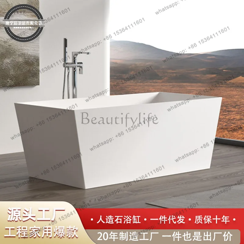 Artificial stone bathtub household small apartment polymer square independent bathtub custom Foshan