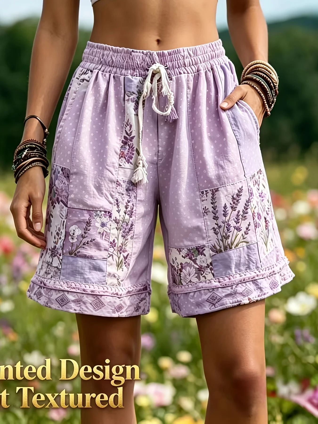 Spring and Summer Vintage Printed Bohemian Style Women's Shorts/For Vacation/Getaway by the Sea/Relaxed and Casual Style/Breathable and Comfortable Fabric/Suitable for Grasslands/Deserts/Camping/Parties/Daily Commuting/Parties/Casual Outings in the City
