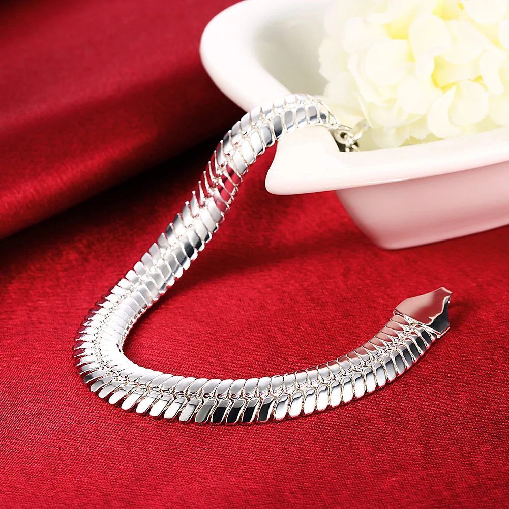 925 sterling silver 10MM Flat snake bone chain Bracelets for men women Fashion Party Wedding Accessories Jewelry Christmas Gifts