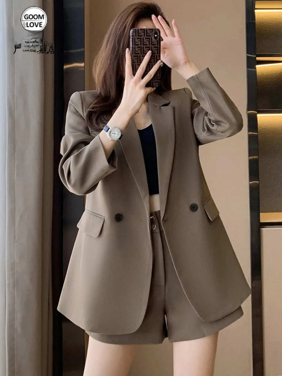 

Busin Suit orts Women's Two-Piece Set Light Maturi Hong Kong Sle Early Autumn Clothing Buttoning Long Sve irt
