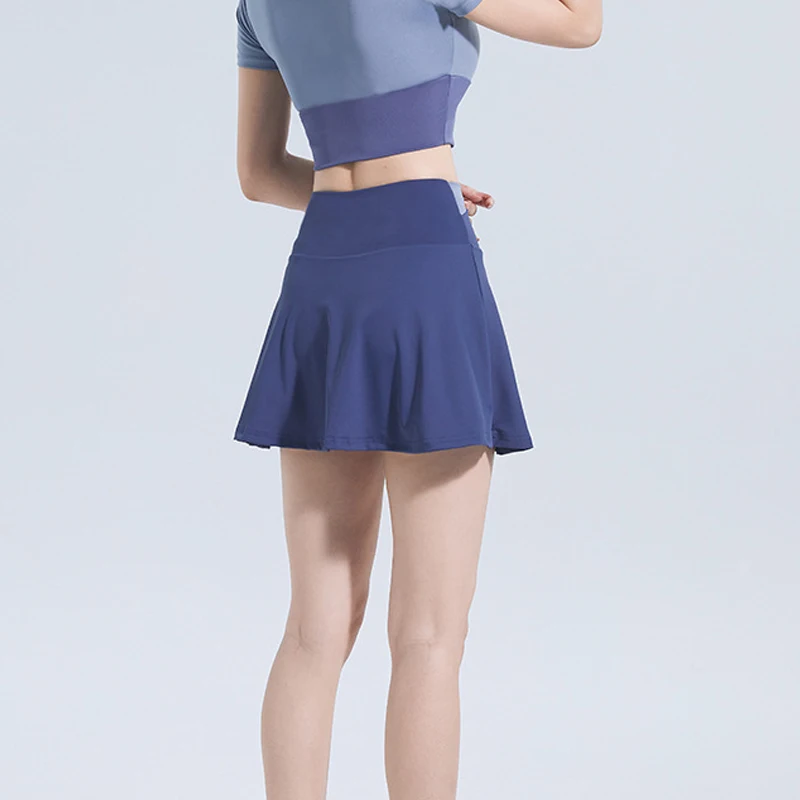 تنانير التنس النسائية، تنورة رياضية للجولف مكشكشة مع شورتات مكونة من قطعتين للياقة البدنية، تنورة كروس عالية الخصر للرقص واليوجا