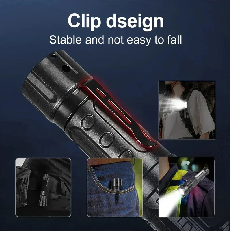 Portable Led Flashlight 6 Lighting Modes Type-C Rechargeable High Power Zoomable Torch Built-in Battery Light Camping Lantern