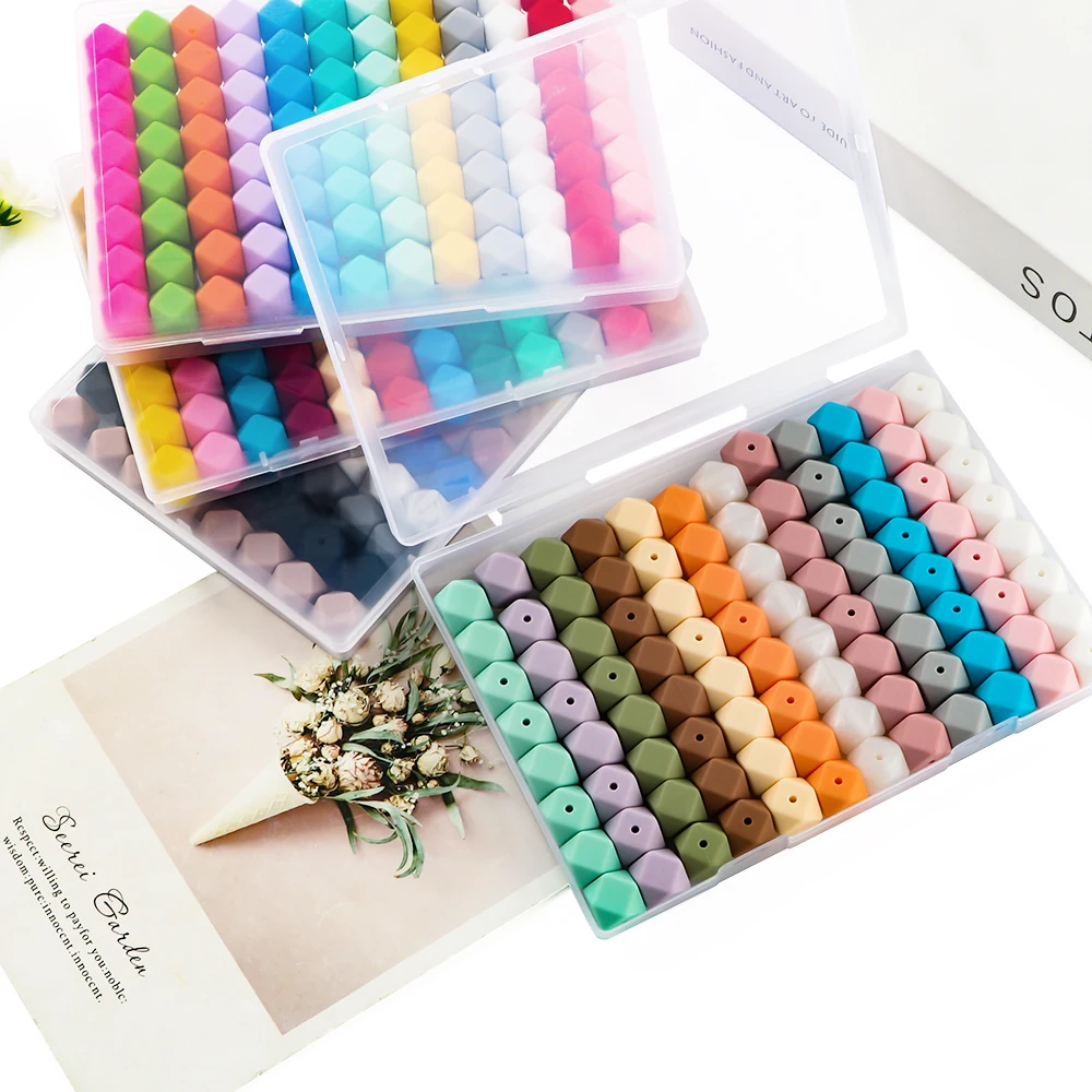 96Pcs/Box 14mm Hexagon Silicone Beads Loose Silicone Beads For Jewelry Making DIY Bracelet Necklace Keychain Accessories