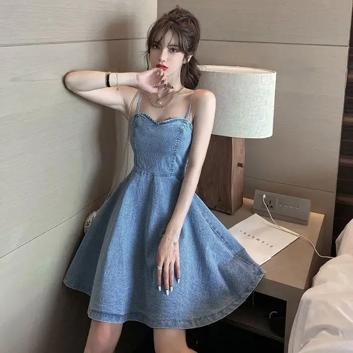 Women's Set Spring/Summer New Bubble Sleeves Short Shirt Slim fit denim camisole dress two-piece set ins