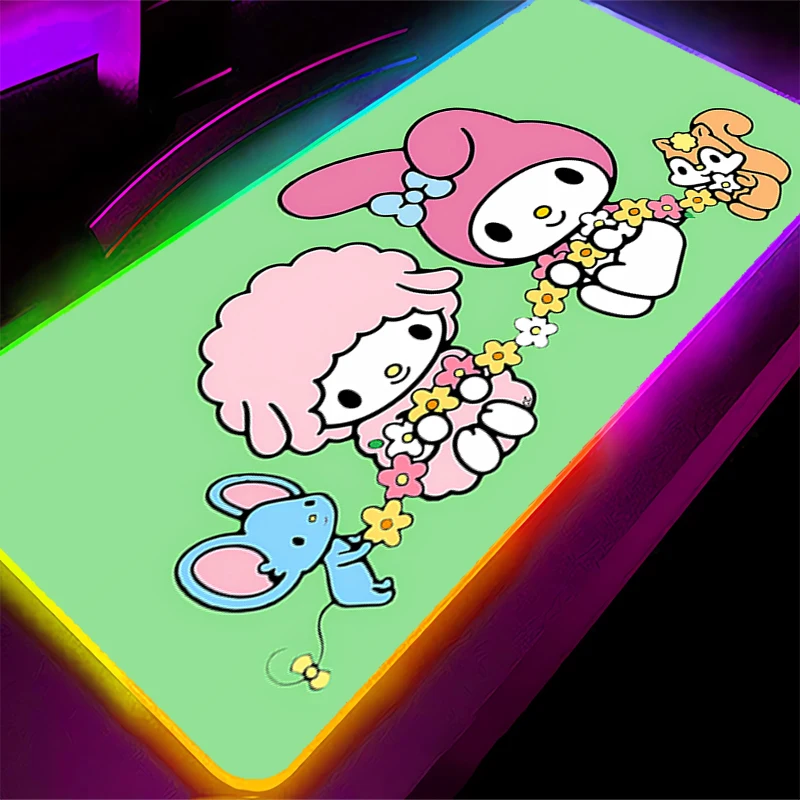 แผ่นรองเมาส์ LED ลายมายเมโลดี้ ไฟแบ็คไลท์ สำหรับเล่นเกมส์ น่ารัก ขนาด XXL อุปกรณ์เสริมสำหรับคอมพิวเตอร์ พีซี คีย์บอร์ด นักเล่นเกมส์ RGB แผ่นรองโต๊ะ alfombrilla xxl Mousepad