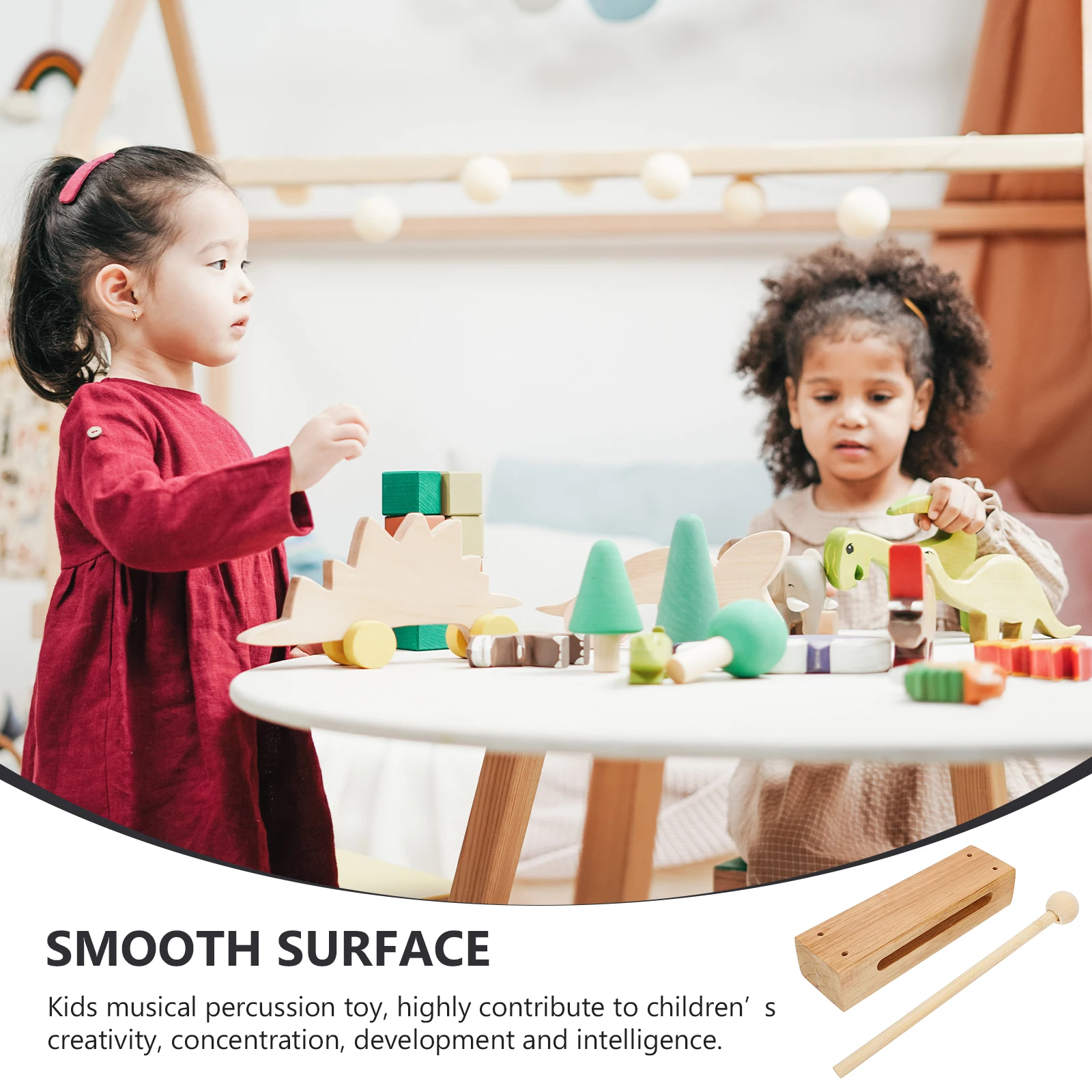 

1pc Kids Wooden Percussion Instrument Musical Woodblock Educational For Children Rhythm Block Wood Music Plaything Lightweight
