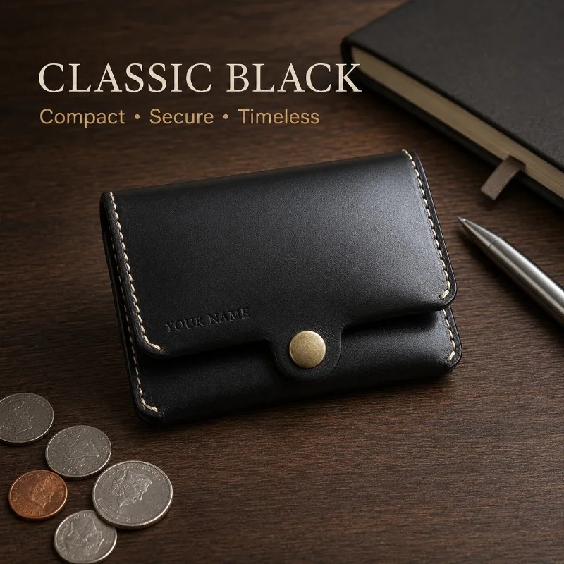 Handmade Genuine Leather Wallet Men Short Bifold Coin Purse Vegetable Tanned Cowhide Card Holder Vintage Style Engraving