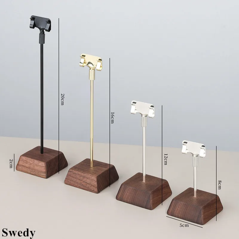5 Pieces Wood Base Card Holder Adjustable Metal Clip Tabletop Menu Label Stand Home Wedding Table Number Price Tag Display Decor