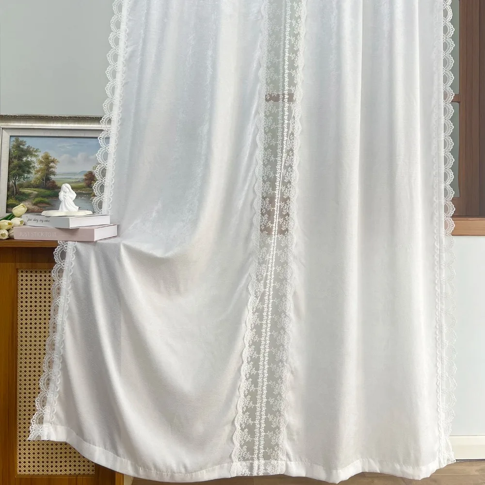 

Vintage French Lace Semi Sheer Curtains for Living Room, Bedroom Romantic White Tencel Cutout Embroidery Light Filtering Drape