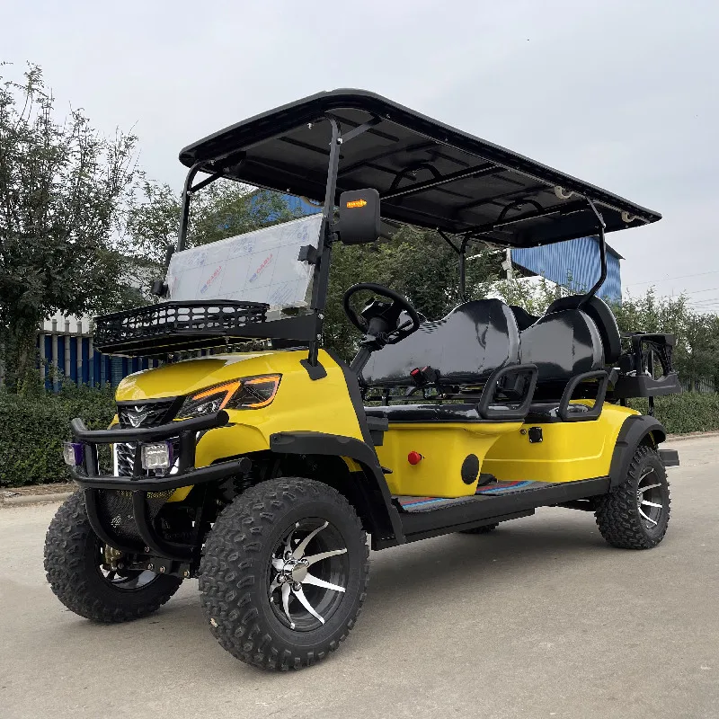 

Новый подъемный 2-местный желтый Гольф-скутер, 4-колесный, литиевый аккумулятор, 6-местный, на солнечных батареях, 48 В, 5000 Вт