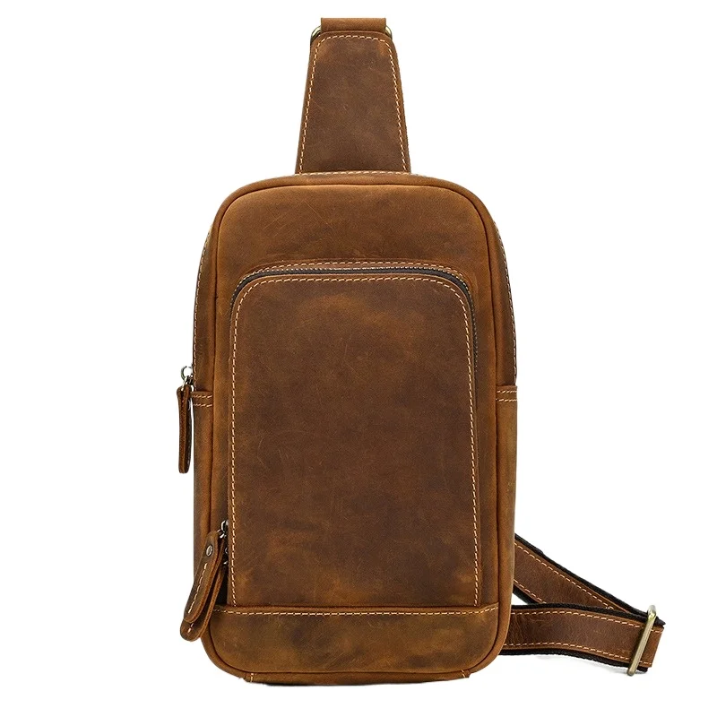 

Men's Crazy Horse Leather Chest Bag Crossbody Large Capacity Durable Anti-theft Daily Commute Outdoor Travel Vintage Retro
