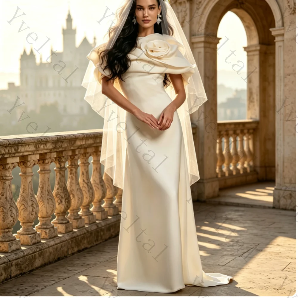 Customized Graceful Temperament Off The Shoulder A-line Wedding Dresses Romantic Ruffle Pleat Flowers Fascinating Bridal Gown