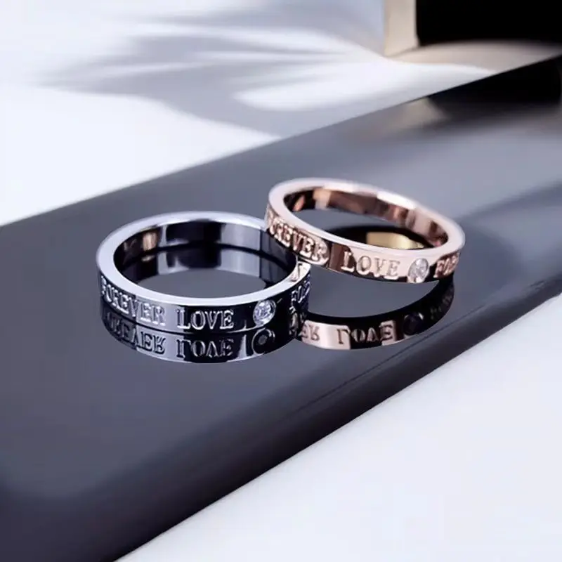 Luxury Stainless Steel Ring For Women Forever Love Letter Zircon Fashion Finger Accessory Jewelry Female Lover Gifts Wholesale