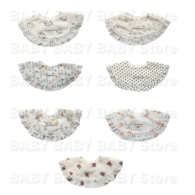 

Water Proofing Cotton Drooling Bib Elegant Embroidery Oversized Saliva Towel Comfortable Printed Design for Baby Mealtime