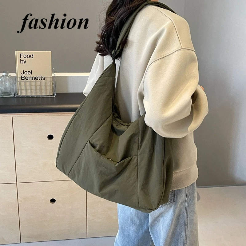 

Fashion Women's Soft Cloth Shoulder Bag Solid Color Student 2025 Autumn Casual Style Large Handbag Women's Crossbody Bag