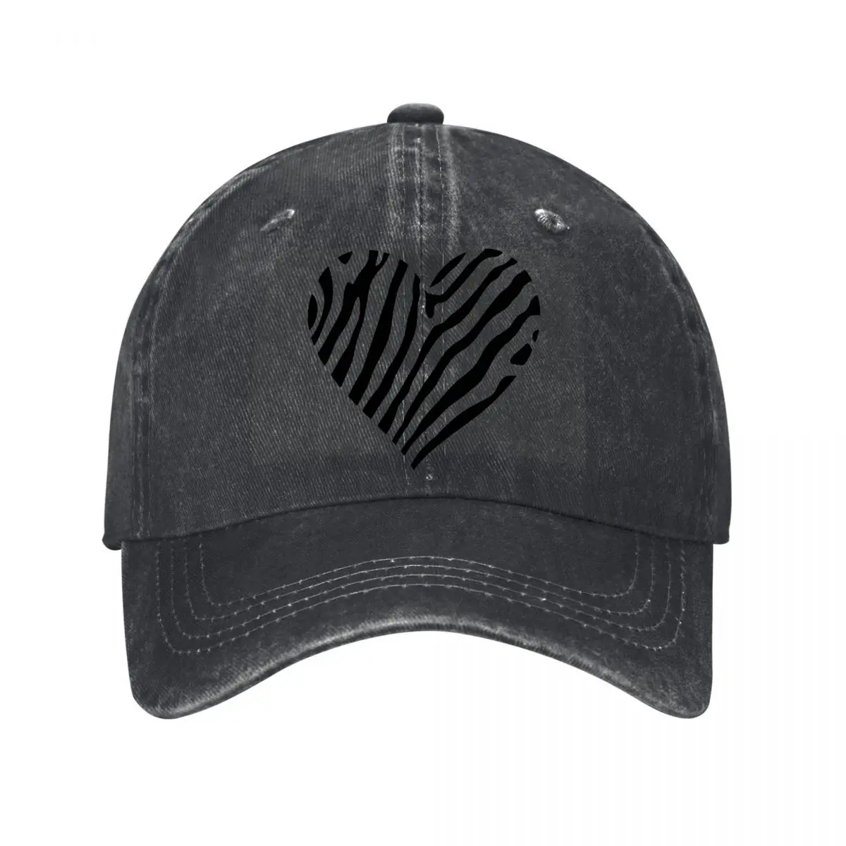 Zebra Stripe Heart Animal Pattern Black White Graphic Washed Baseball Cap Hip Hop Sun Hats