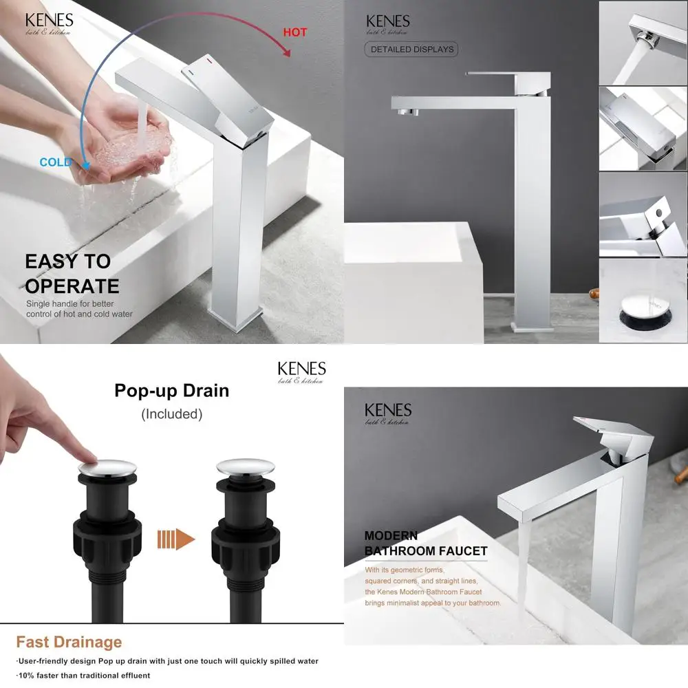 

Single Handle Tall Bathroom Sink Mixer Faucet with Water Supply and Pop-Up Drain, LJ-9031A-5