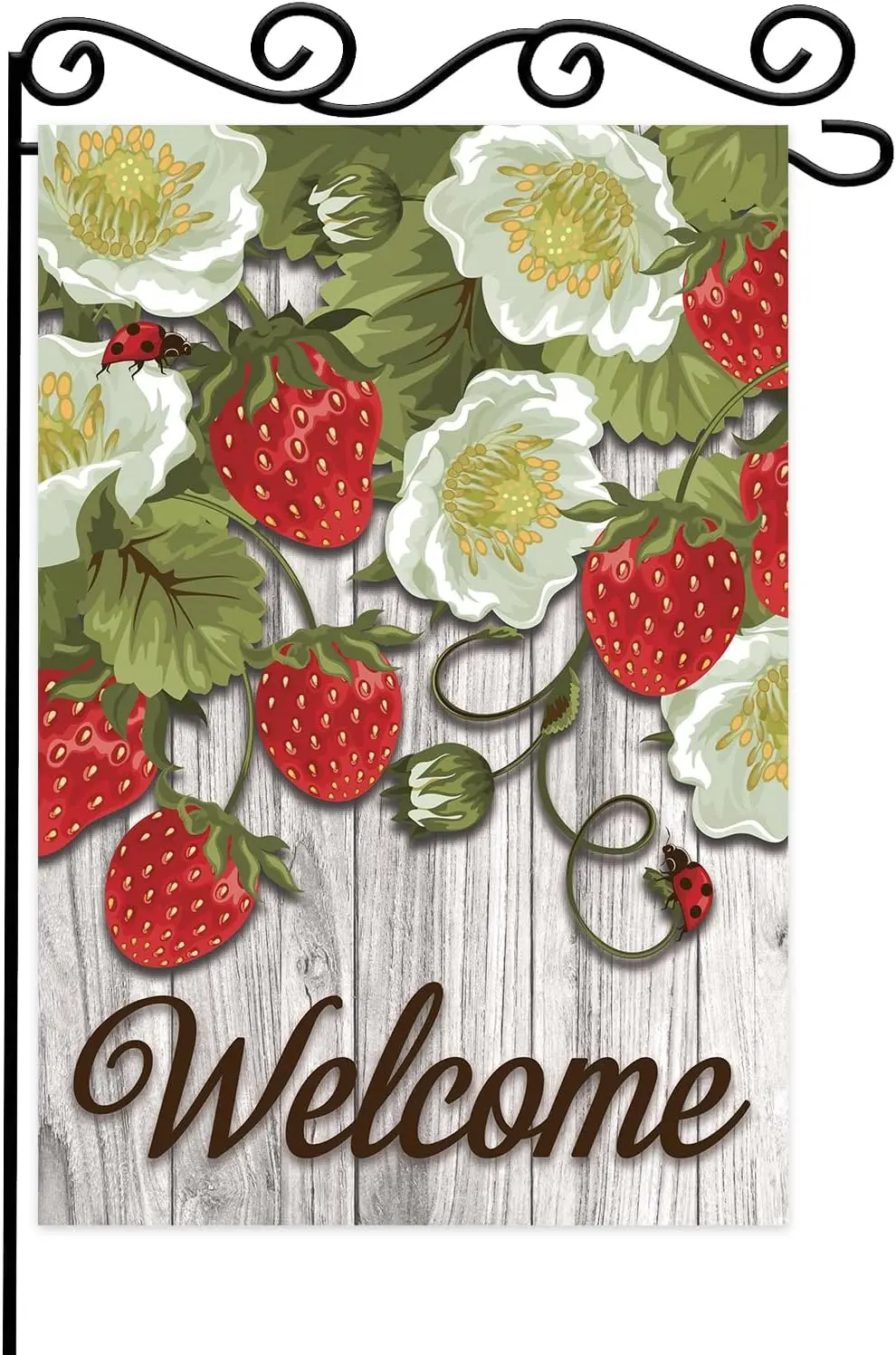 Strawberry Welcome Garden Flag,Strawberry and Wood Board Garden Flag,Hello Summer Porch Home Decor -12 x 18 Inch Double Side.