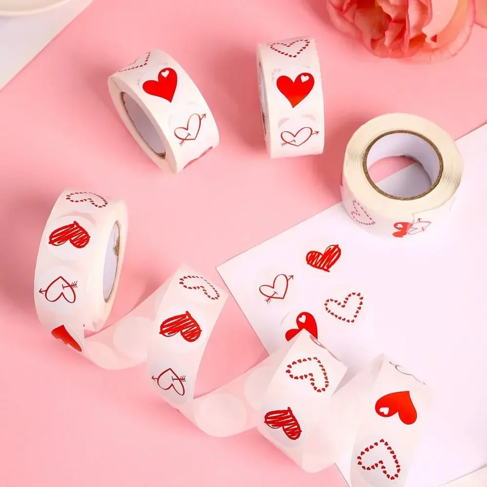 100-500pcs Red Heart Stickers for Valentine\'s Day 1inch/2.5cm Baking Packaging Sticker Envelope Seals Love Decorative Stickers