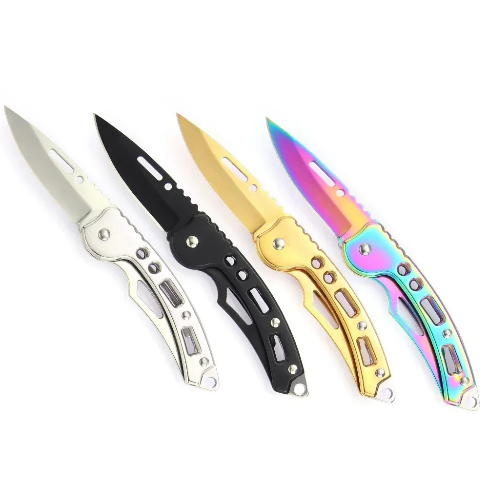 1PCS  Four-color Portable  Stainless Steel Keychain Folding Outdoor Carrying Mirror Sharp Pocket Fruit Folding Knife