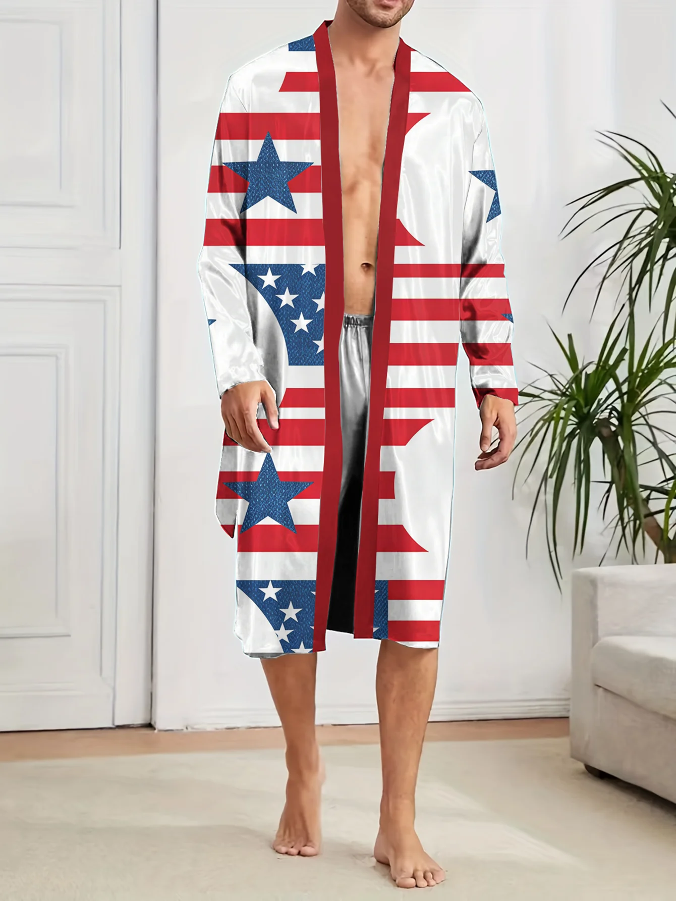 2026 new men's 3D digital full body spring and autumn style lightweight, fast drying, skin friendly home nightgown
