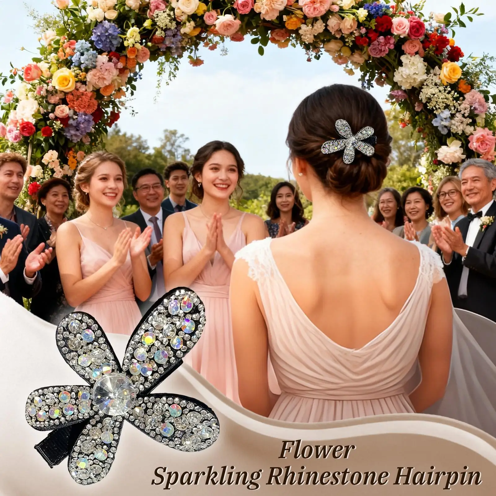 

Заколка для волос со стразами и стразами, 3D заколки с цветочным принтом, аксессуары, сверкающая заколка с цветком для женщин и девочек, свадебная свадьба
