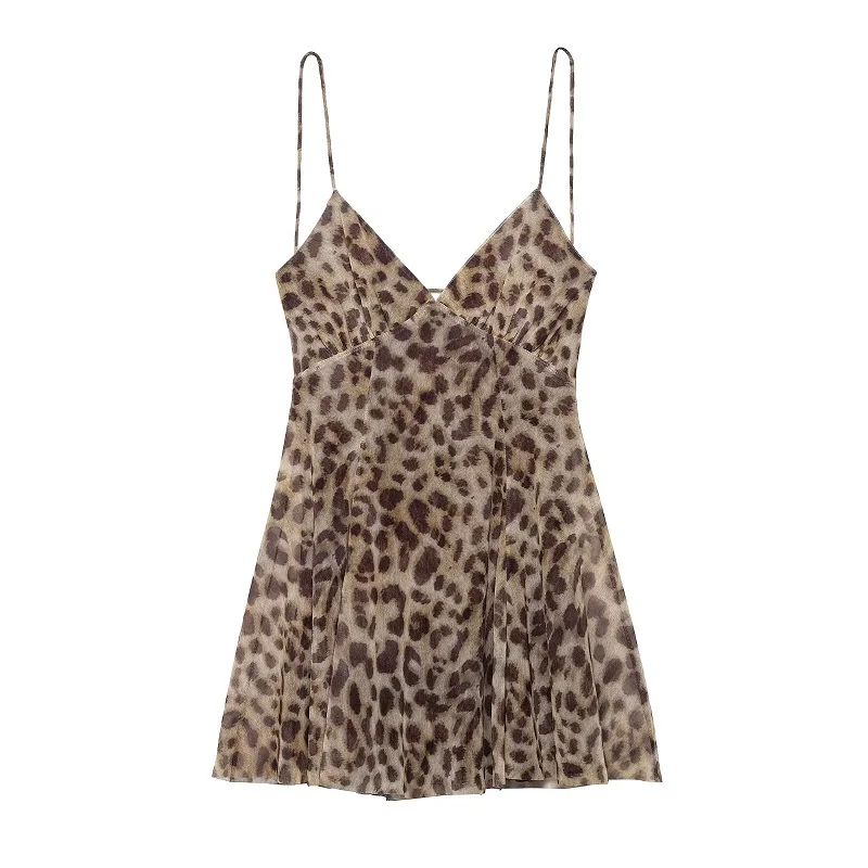 Vestido Mini de Tul con Estampado de Leopardo para Mujer 2025, Escote en la Espalda, Corto para Fiesta 3