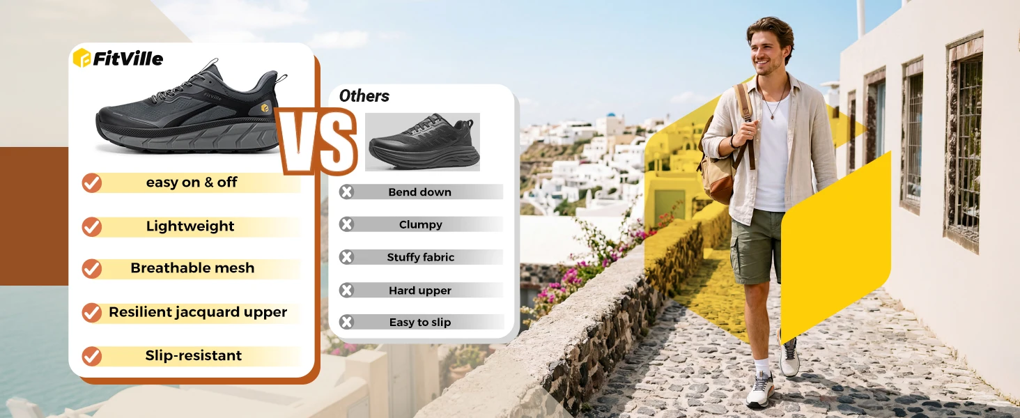 FitVille Sports Sneakers Extra Breiter Zehenbereich Laufschuhe Atmungsaktive Dämpfung Joggingschuhe für Herren Komfort Bogenunterstützung Rutschfest – Detail 8