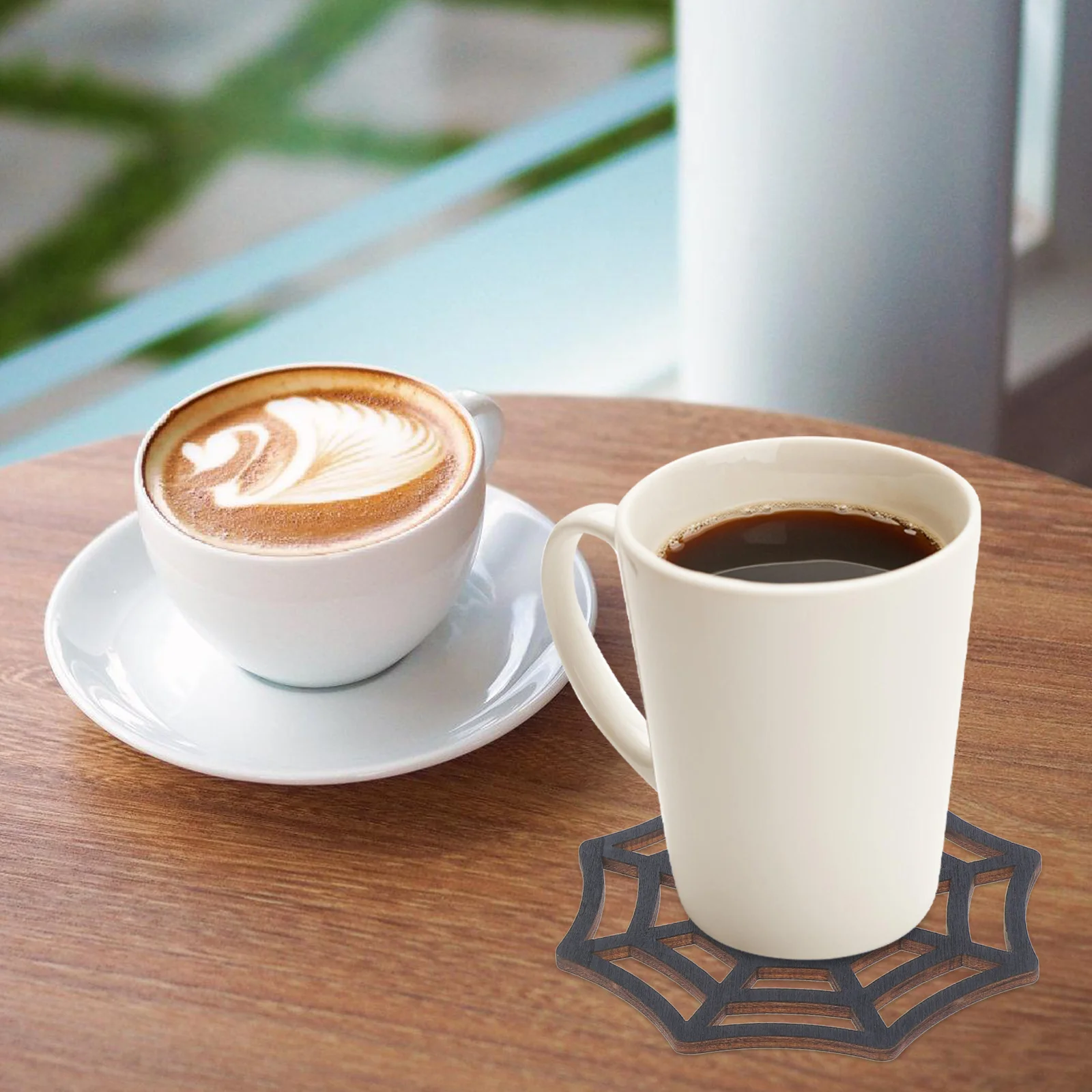 

1Set Wooden Spider Web Coasters Halloween Decor Insulated Mats for Kitchen Tea Table Coaster Web Coaster Halloween Placemats