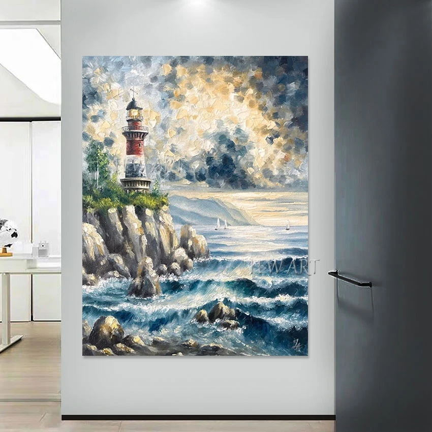 Sea Wave Landscape Oil Paintings, Abstract Poster, Quality Canvas Decoration, Home Frameless Artwork, Sailboat Art Wall Picture