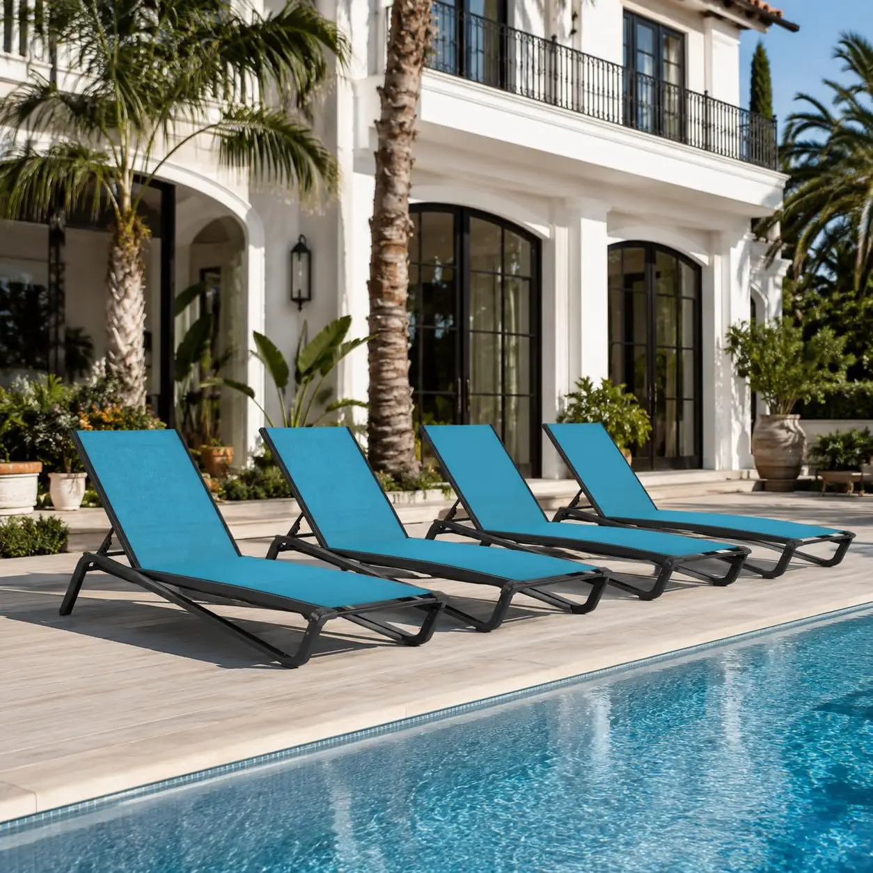 Patio Chaise Lounge Chairs Set of 4, All-Weather Aluminum Pool Loungers for Outside, 5-Position Adjustable, Customized