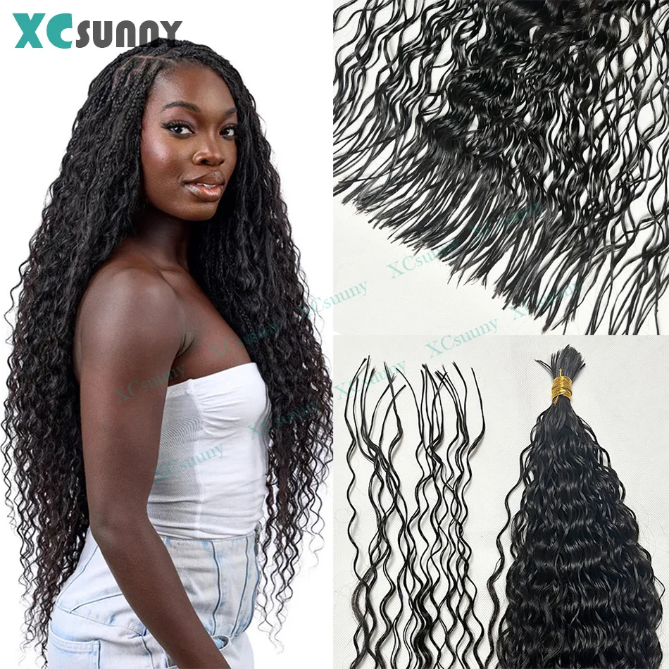 Cabelo humano encaracolado pré-dividido, cabelo humano para tranças boho, cabelo humano solto e ondulado profundo em massa para trança, extensões duplas desenhadas