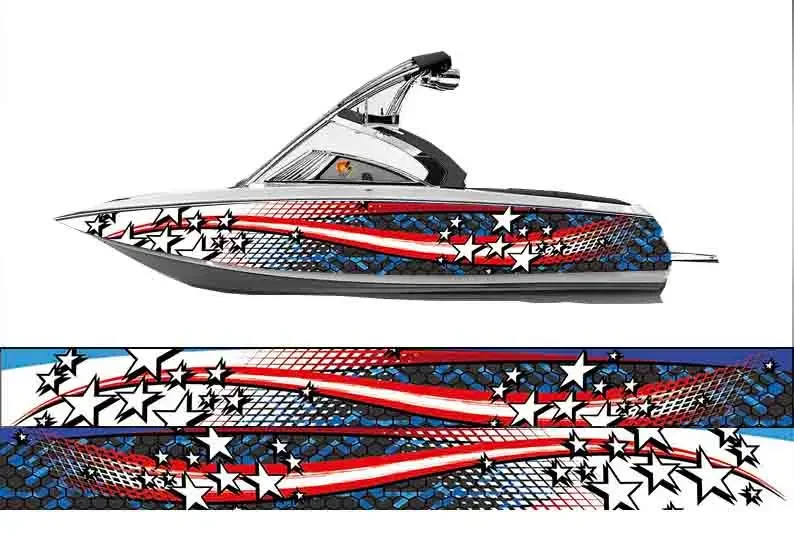Custom Fashion Line Star Printing Fishbone Graphic Vinyl Waterproof Boat Wrap Decal Decoration Fits Any Boat DIY Image & Size
