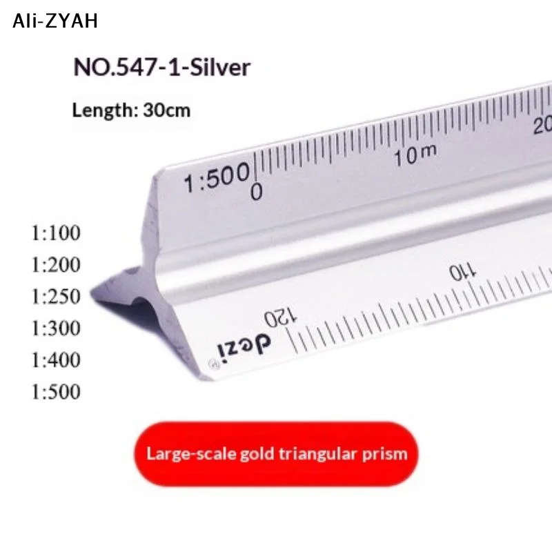 【AH】1Pc 2026 30cm Triangular Scale Ruler 1:20-1:500 Metal Plastic Straight Ruler Metric Architect Engineer Drafting Measure Tool