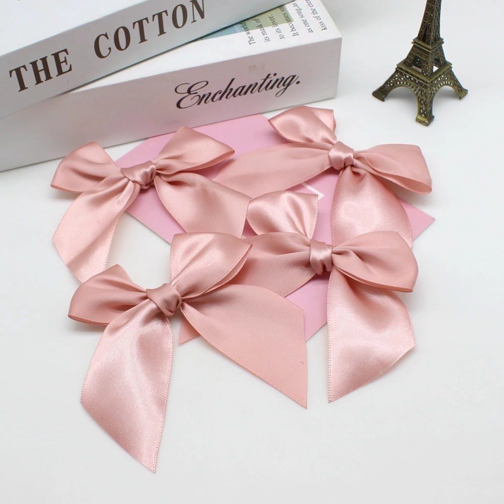 30PCS /lot 100*110mm Pink Satin Ribbon Bows For Wedding Bow Birth DIY Party Decoration Packages  Bows