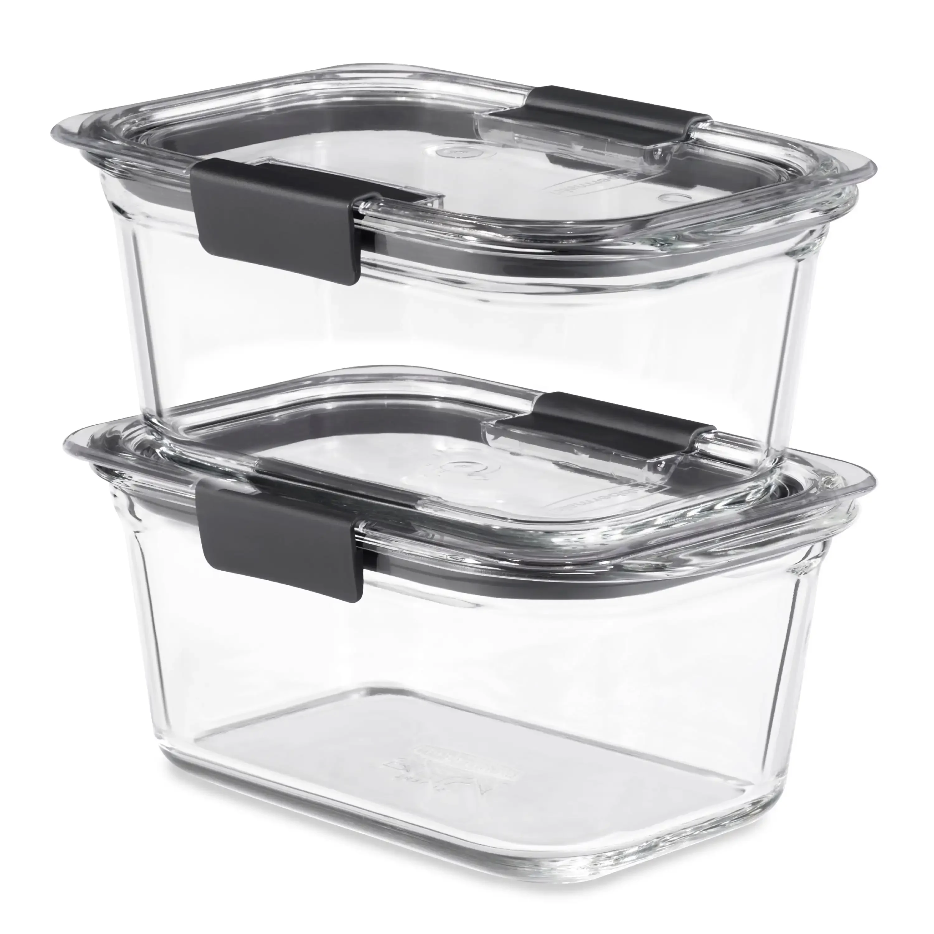 

Glass food storage containers with universal clear plastic lids for easy reheating and food storage