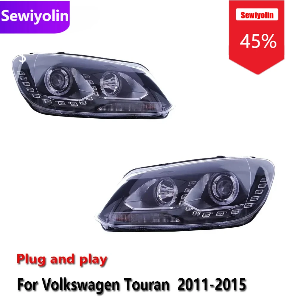 

Автомобильные светодиодные фары DRL в сборе для Volkswagen Touran 2011-2015, противотуманные фары DRL, стоп-сигнал, указатель поворота, Plug and Play