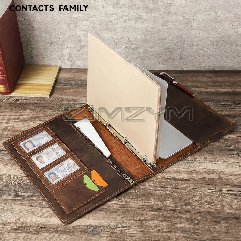 A4 Business Notebook Cover Loose-leaf Detachable Book Binder Tabs Notepad Cover Thick Brown Portable Leather Notebook Cover
