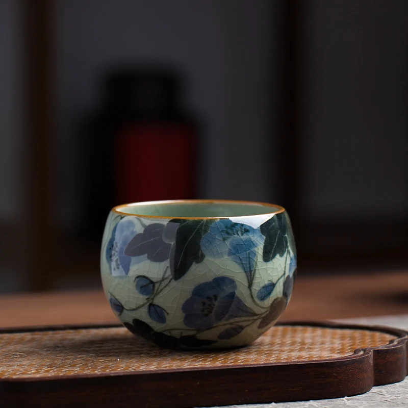 

Hand-Painted Jingdezhen Cerc Teacup Lotus Flower Men's Women's Owner Cup Tea Set Vintage Chinese Sle Handmade Artware