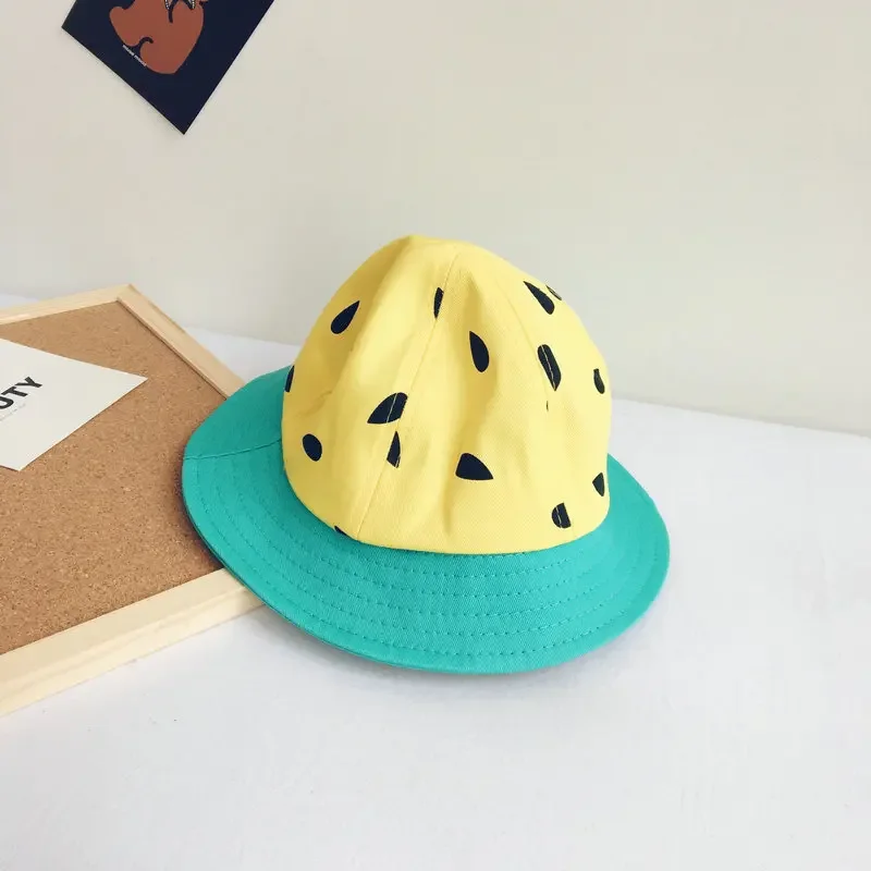 Four Seasons Cotton Cartoon Watermelon Patchwork Bucket Hat Fisherman Hat Outdoor Travel Hat Sun Cap for Boys and Girls 82