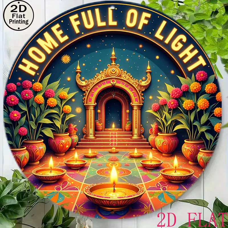 CIFBUY Retro Happy Diwali Floral Oil Lamp Aluminum Wall Art Waterproof Wearproof Home Garden Yard Room Decor Gift