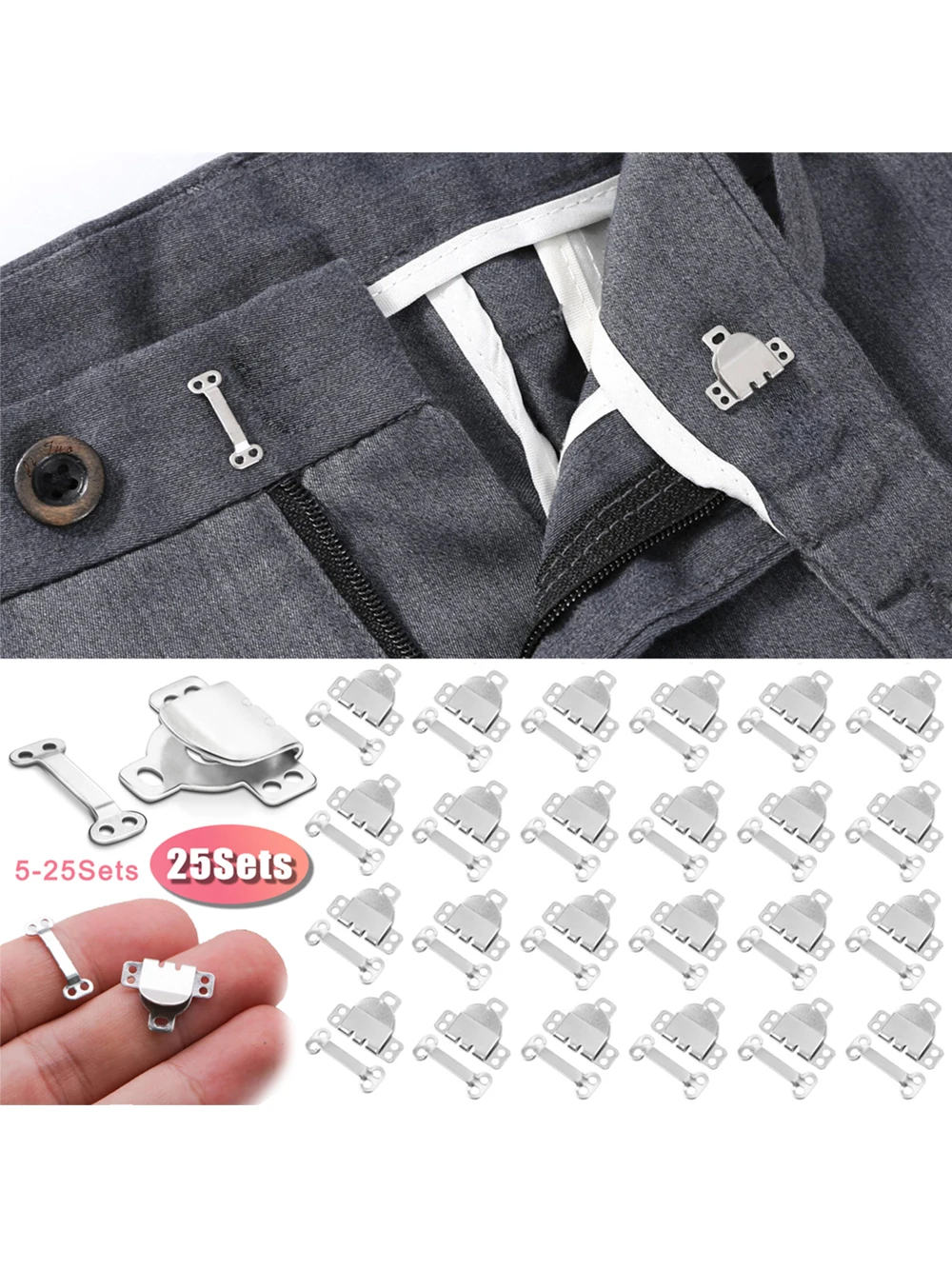 Lot de 5 à 25 fermetures à crochets et œillets pour vêtements, fermoirs et attaches, fermeture à crochets et œillets pour pantalons, soutiens-gorge, jeans