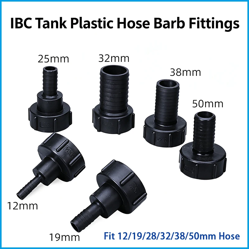 IBC Tank Accessories S60X6 Thread Adapter PP 304 Stainless Steel Hose Barb Fitting 12‑50mm for Water Irrigation Storage Containe