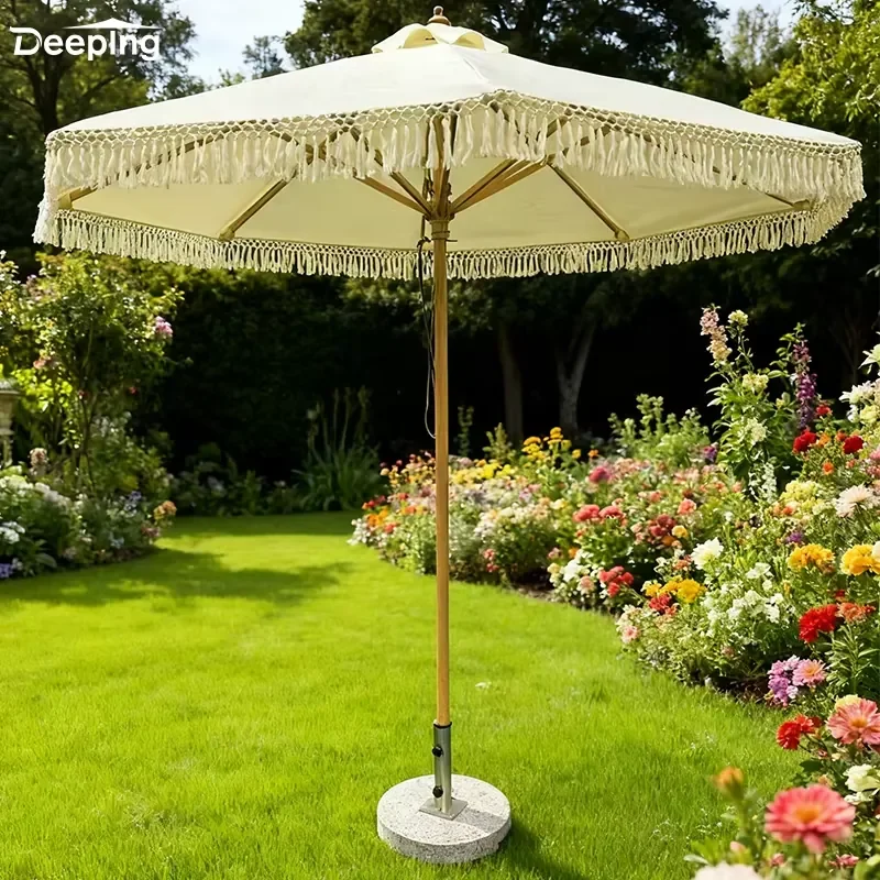 Glamping Summer Pool Beach Outdoor Umbrella Decor Beach Parasol Coffee Shop Outdoor Umbrella with Fringe