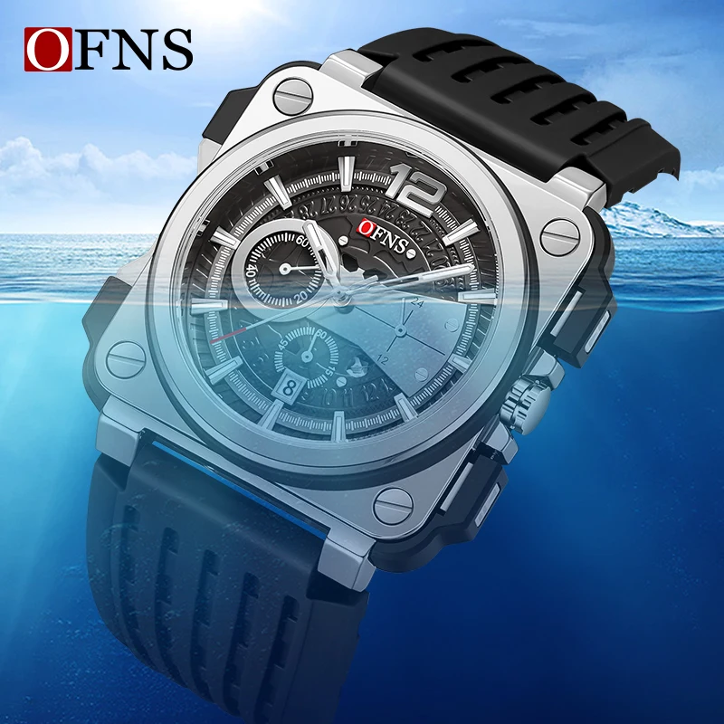 OFNS Fashion Casual Quartz Watch For Men Waterproof Luminous Silicone Chronograph Wristwatch Business Dress Luxury Man Watches